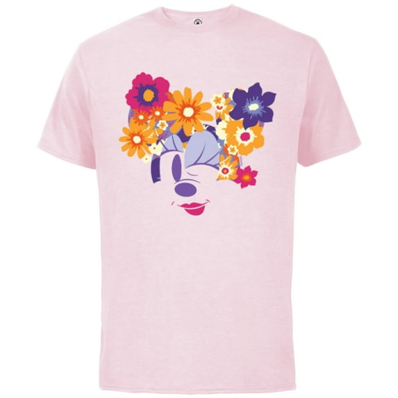 Disney Minnie Mouse Flowers Winking Garden Spring - Short Sleeve Cotton T-Shirt for Adults - Customized-Soft Pink