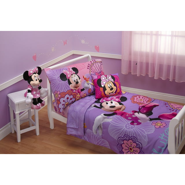 Disney Minnie Mouse Fluttery Friends 4-Pieces Toddler Bedding Set, Preschool Girl