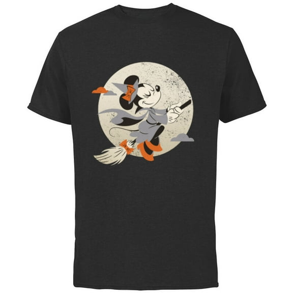Disney Minnie Mouse Flying Witch Costume Halloween - Short Sleeve Cotton T-Shirt for Adults - Customized-Black