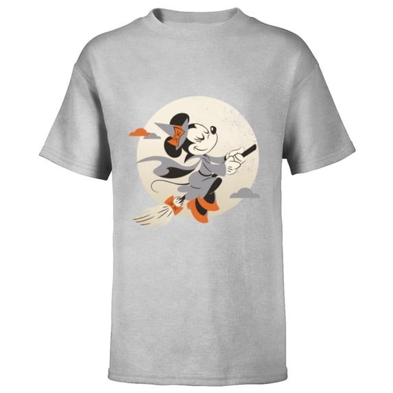 Disney Minnie Mouse Flying Witch Costume Halloween - Short Sleeve T-Shirt for Kids - Customized-Athletic Heather