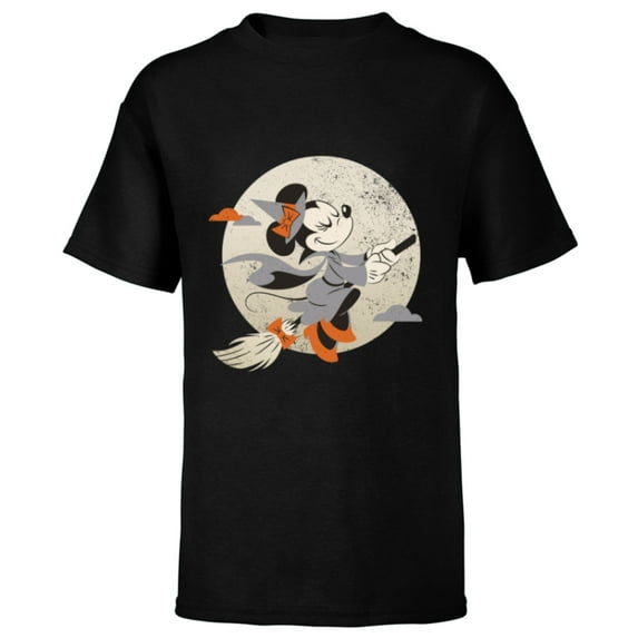 Disney Minnie Mouse Flying Witch Costume Halloween - Short Sleeve T-Shirt for Kids - Customized-Black
