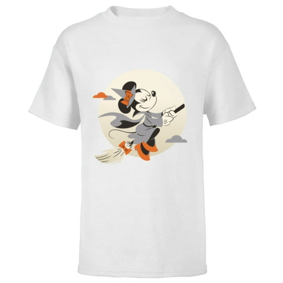 Disney Minnie Mouse Flying Witch Costume Halloween - Short Sleeve T-Shirt for Kids - Customized-White