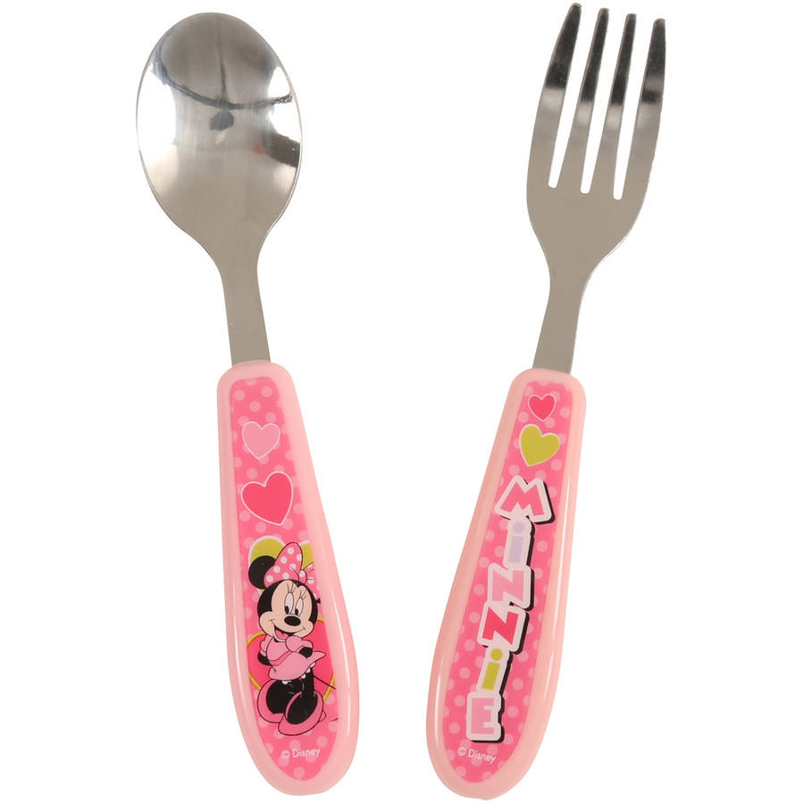 Disney Minnie Mouse Fork and Spoon Set, Pink