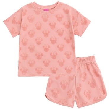 Disney Minnie Mouse French Terry Drop Shoulder T-Shirt and Dolphin Shorts Outfit Set Infant to Little Kid
