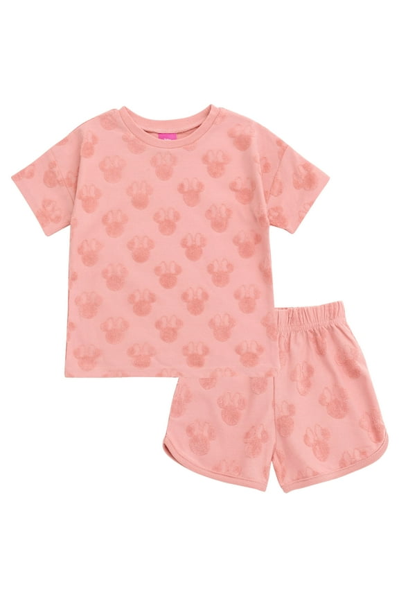 Minnie Mouse French Terry Drop Shoulder T-Shirt and Dolphin Shorts Outfit Set Infant to Little Kid