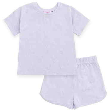 Disney Minnie Mouse French Terry Drop Shoulder T-Shirt and Dolphin Shorts Outfit Set Infant to Little Kid