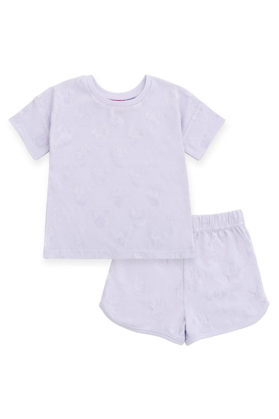 Minnie Mouse French Terry Drop Shoulder T-Shirt and Dolphin Shorts Outfit Set Infant to Little Kid