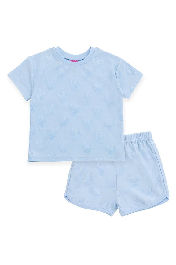 Minnie Mouse French Terry Drop Shoulder T-Shirt and Dolphin Shorts Outfit Set Infant to Little Kid