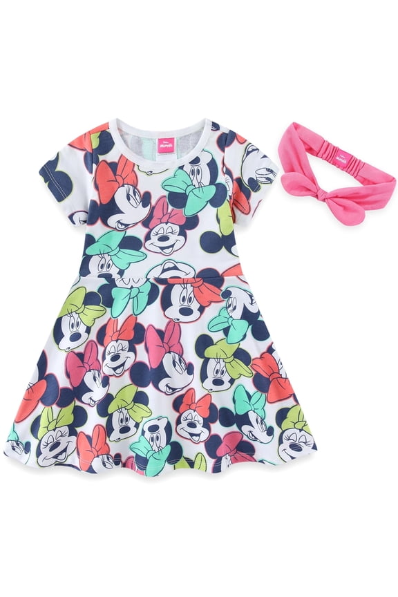 Disney Minnie Mouse French Terry Skater Dress with Headband (Girls), 2 Piece Set, Sizes 2T-6X