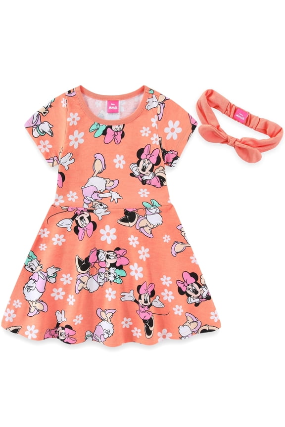 Disney Minnie Mouse French Terry Skater Dress with Headband (Girls), 2 Piece Set, Sizes 2T-6X