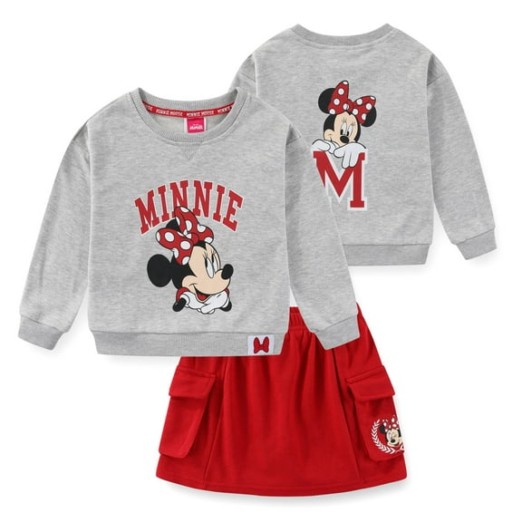 Disney Minnie Mouse French Terry Sweatshirt and Skort Skirt Set (Girls), 2 Piece Set, Sizes 2T-6