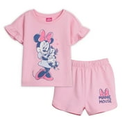 Disney Minnie Mouse Baby Girls' Short Sleeve Graphic T-Shirt and French Terry Shorts Set Pink Optic Wash Minnie Mouse