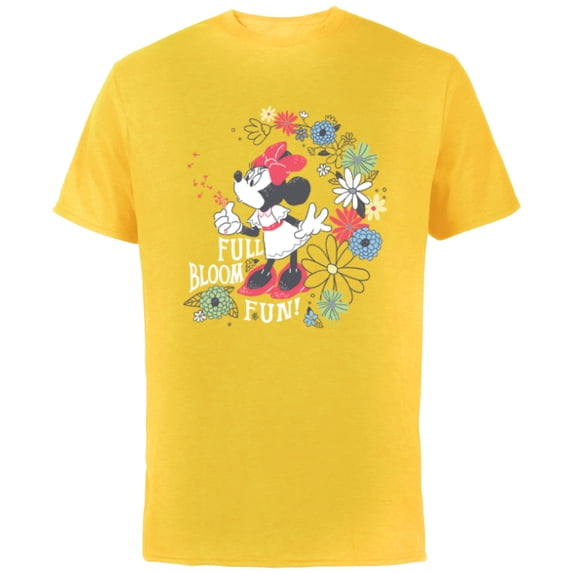 Disney Minnie Mouse Full Bloom Fun! Flowers Botanical Garden - Short Sleeve Cotton T-Shirt for Adults - Customized-Yellow
