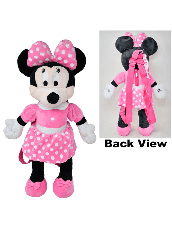 Minnie Mouse Full Body Plush Backpack, Pink and White Polka Dot, 3D Stuffed Character Bookbag with Zipper Pocket and Adjustable Straps