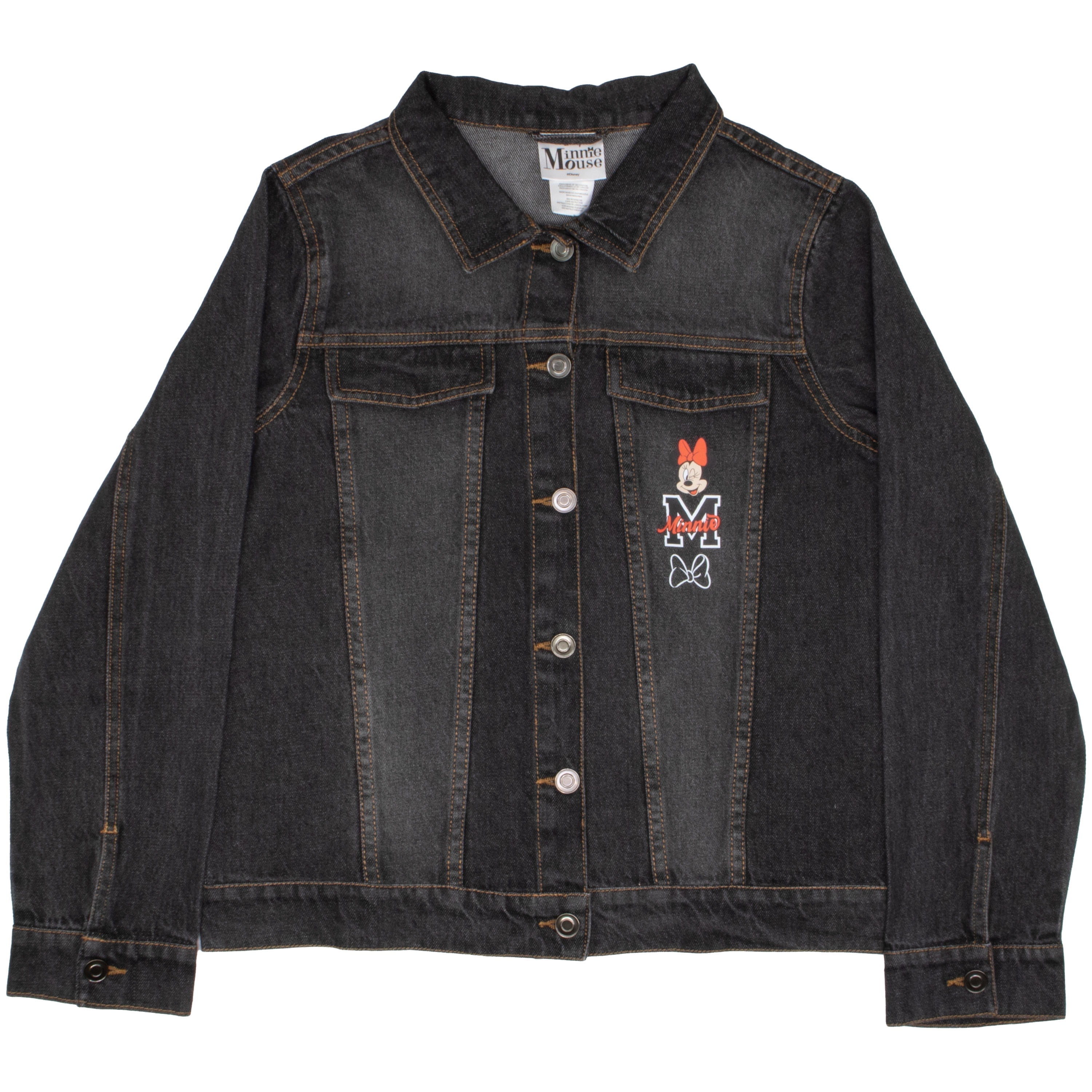 Minnie Mouse Girl's Button Up Jean Jacket - Fashion Denim Jacket with Disney Character Graphics for Kids (Sizes 3T-18)