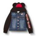 thumbnail image 1 of Disney Minnie Mouse Girl's Hoodie Jean Jacket with Ears - Fashion Hooded Denim Jacket with Sleeve Print for Kids (Size 4-12), 1 of 7
