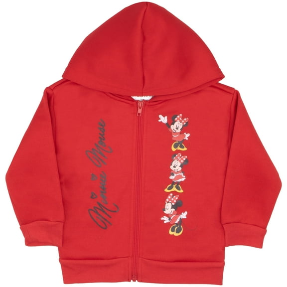 Disney Minnie Mouse Girl's Zip-Up Hoodie - Minnie Autograph Long Sleeve Hooded Sweatshirt for Kids and Toddlers (2T-6X)