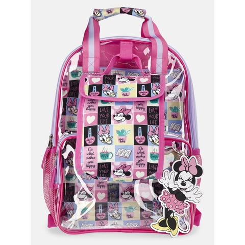 Minnie Mouse Girls 17" Clear Comic Strip Backpack with Lunch Box and Keychain, 3-Piece Set, Pink