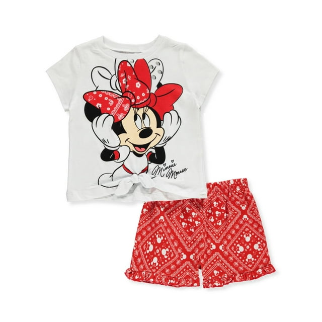 Disney Minnie Mouse Girls' 2-Piece Blush Shorts Set Outfit - white/multi, 4t (Toddler)