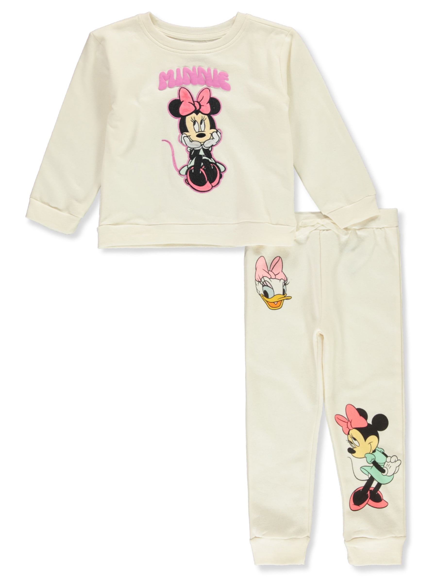 Pink Angel Girls 2-Piece Fleece Set – Crewneck Sweatshirt & Leggings, Cream Hearts/Black, Cozy Winter Outfit, Size 3T