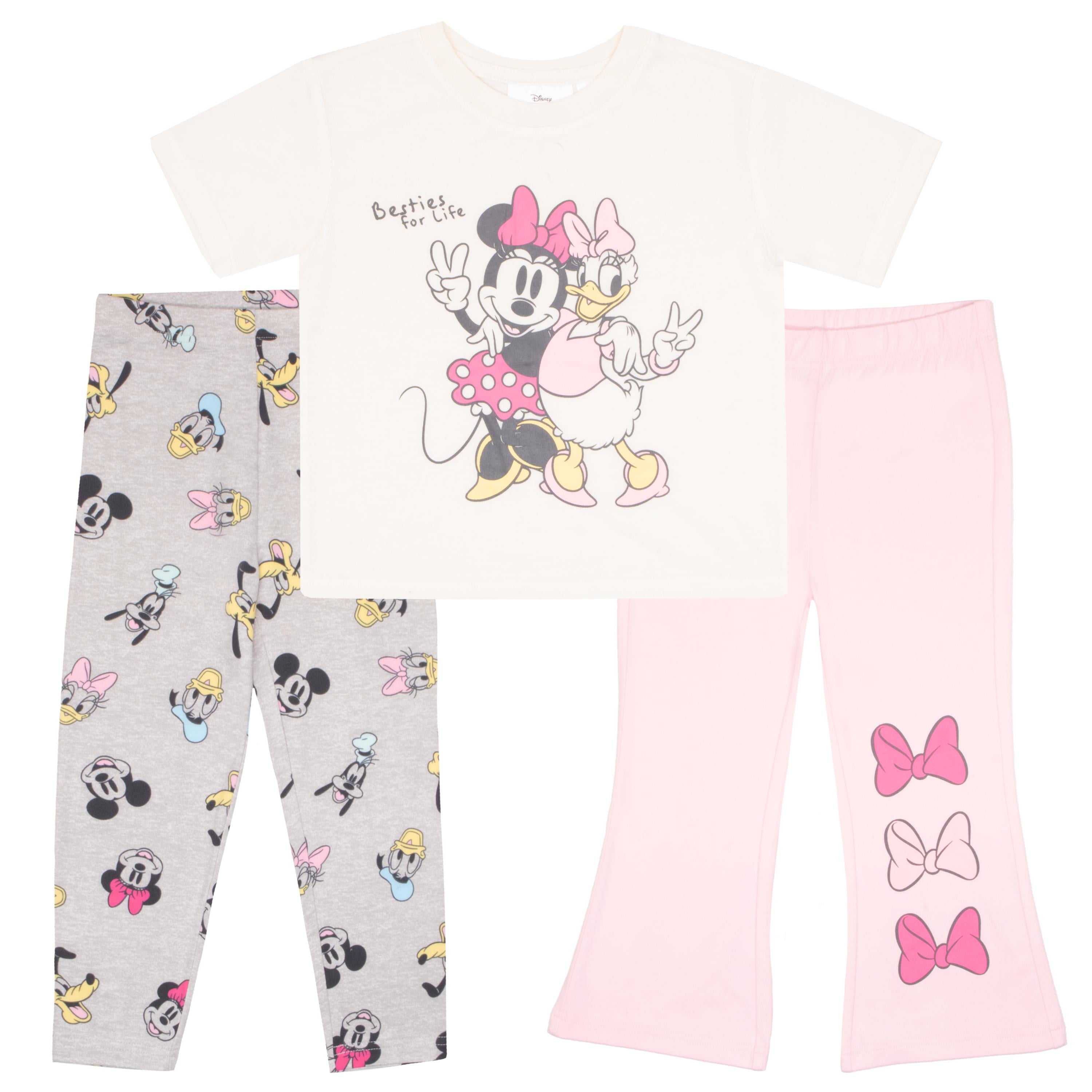 Minnie Mouse Girls 3 Piece Set T-Shirt, Flared Leggings & Joggers Graphic Print Design Sweatpants Set for Kids & Teens (Size 4-16)