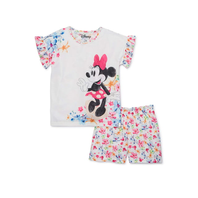 Disney Minnie Mouse Girls 4-12 Exclusive Short Sleeve Tee & Matching Short Pajama Set