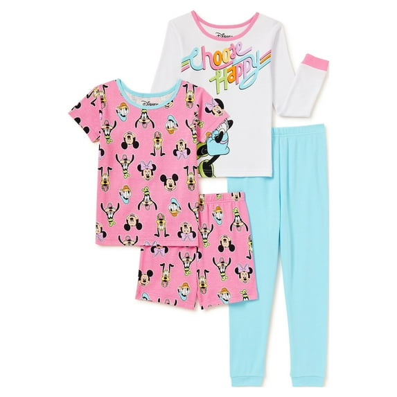 Disney Minnie Mouse Girls 4-Piece Pajama Set, Sizes 4-10