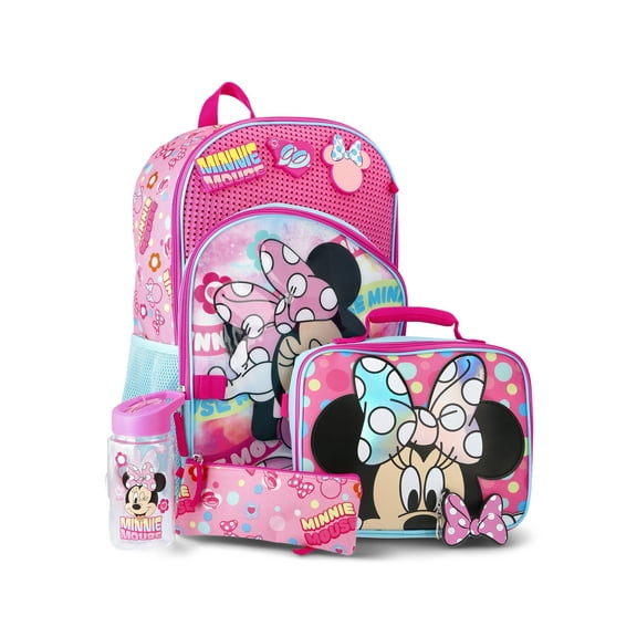 Disney Minnie Mouse Girls Customizable Charm 17" 6-Piece Backpack Set, Pink