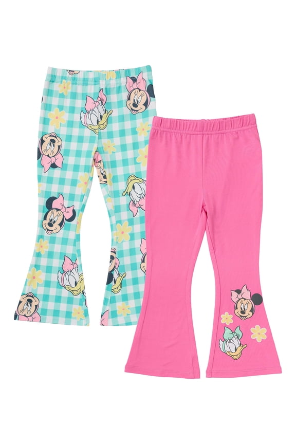 Minnie Mouse Girls Bell Bottom Pants 2 Pack, Flare Leggings Set for Toddler and Little Kids (Multi, 5)