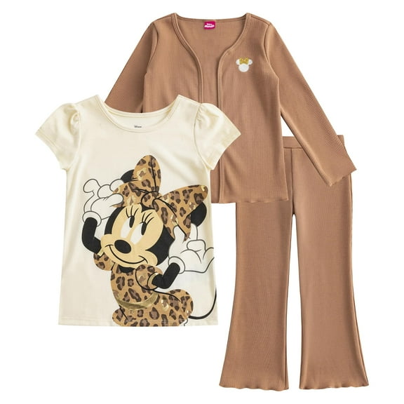 Disney Minnie Mouse Girls Cardigan, Flared Legging Pants, and Shirt (Girls), 3 Piece Set, Sizes 2T-4T