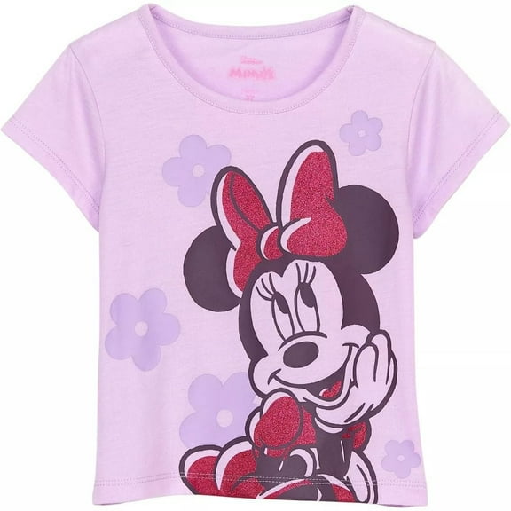 Disney Minnie Mouse Girls Crewneck T-Shirt  Classic Graphic Tee with Bow Design  Soft Cotton Blend Toddler & Kids Top