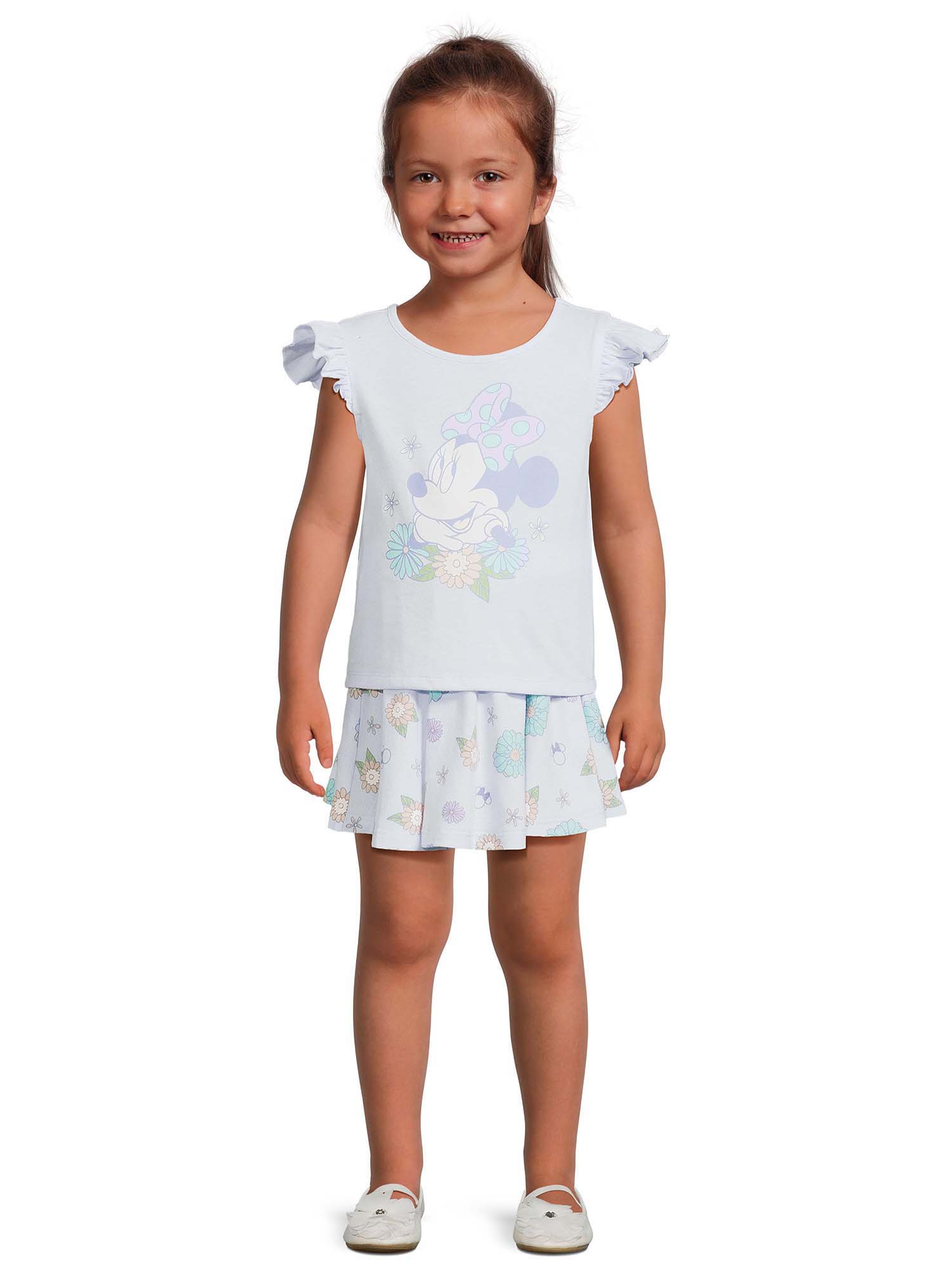 Disney Minnie Mouse Girls Flower Pose Graphic Tee and Skirt, 2-Piece ...