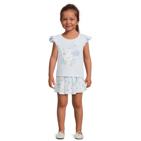 Disney Minnie Mouse Girls Flower Pose Graphic Tee and Skirt, 2-Piece Set, Size 12M-5T