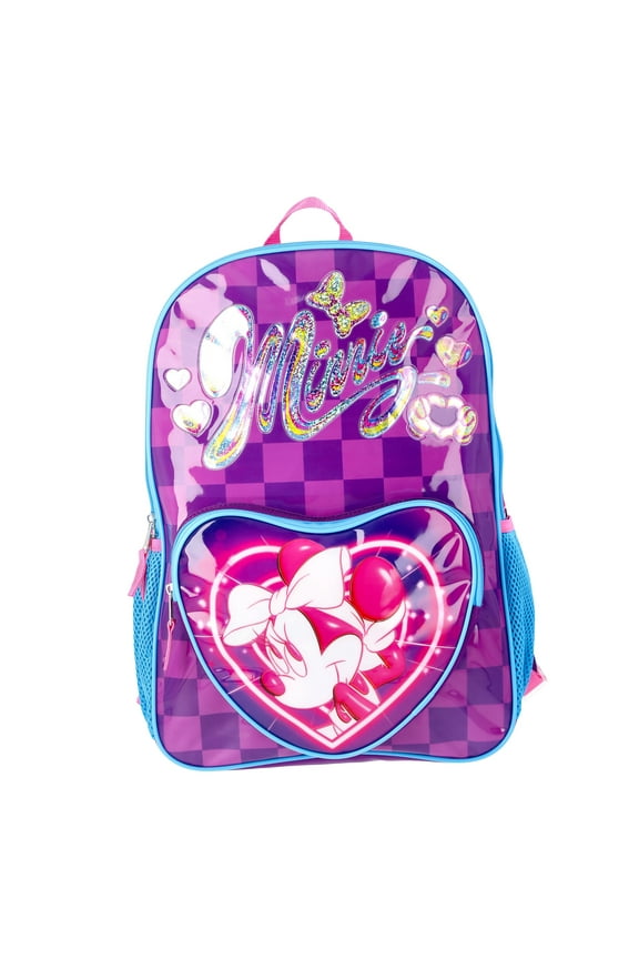 Disney Minnie Mouse Girls' 17" Heart Light Up Backpack, Purple