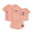 thumbnail image 1 of Disney Minnie Mouse Girls Mesh Button Down Shirt and Shorts Set (Peach, 6X), 1 of 5