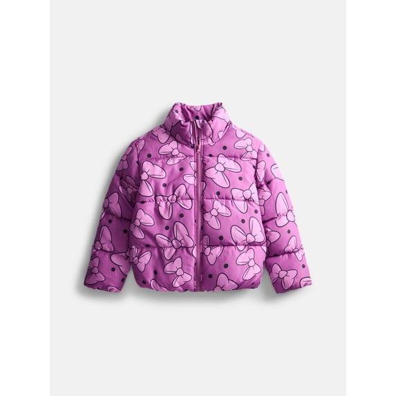 Disney Minnie Mouse Girls Mock Neck Puffer Jacket, Sizes 4–18