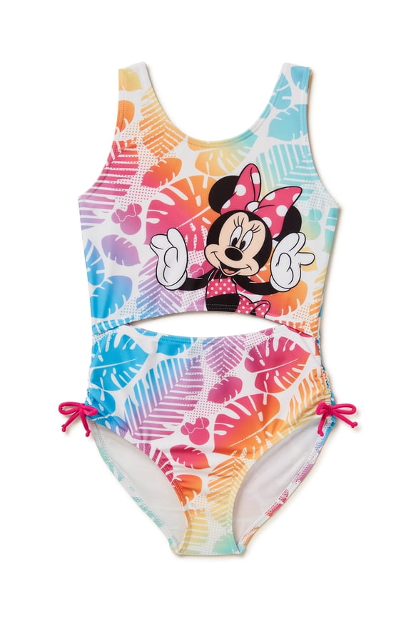 Disney Minnie Mouse Girls One Piece Cut Out Swim Suit, Sizes 4-7