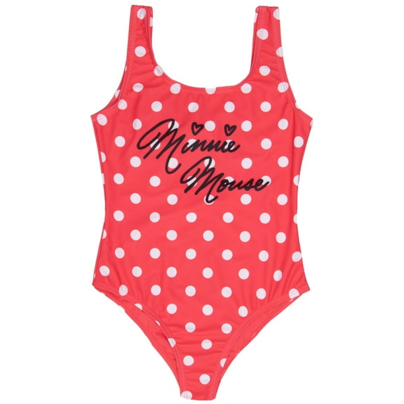 Disney Minnie Mouse Girls One Piece Polka Dot Swimsuit with Back Bow Detail, Quick-Drying Kids Summer Swimwear for the Beach or Pool (Size 2T-6X)