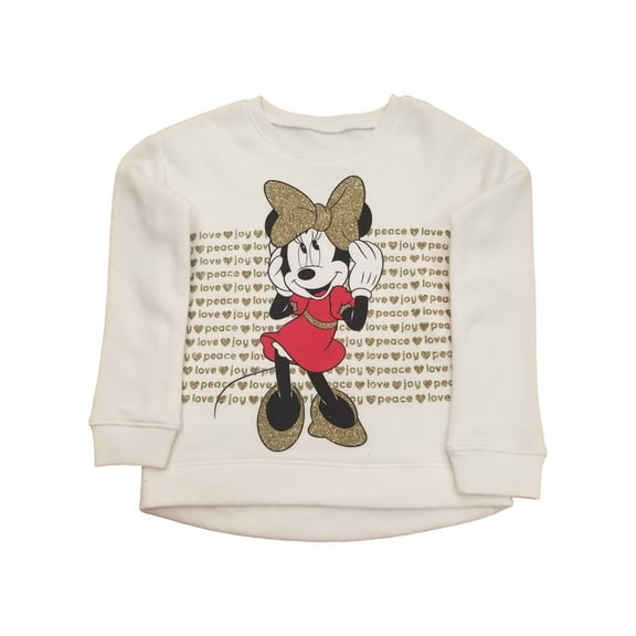 Disney Minnie Mouse Girls Peace Love Joy Hearts Fleece Lined Cream Sweatshirt 5