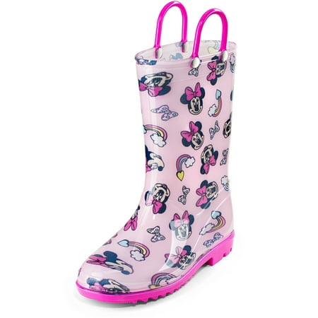 Disney Minnie Mouse Girls Pink PVC Rainboots - Easy-On Handle - Size 9 Toddler