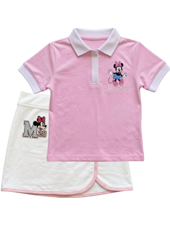 Minnie Mouse Girls Polo Shirt & Skort Set 2-Piece Outfit Sizes 4-16