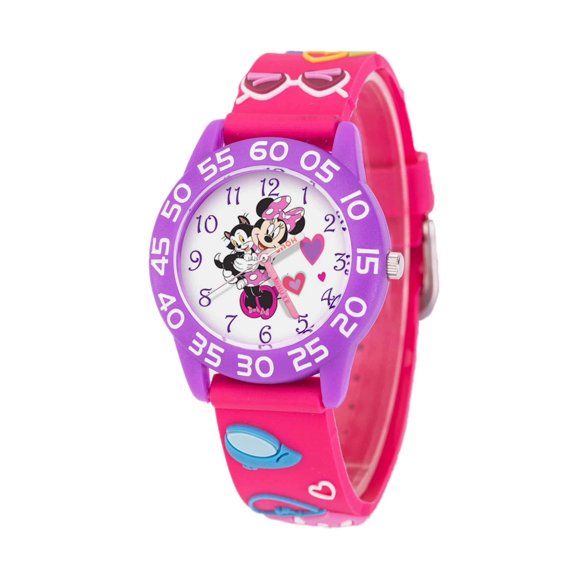 Disney Minnie Mouse Girls Purple Plastic Time Teacher Watch Pink