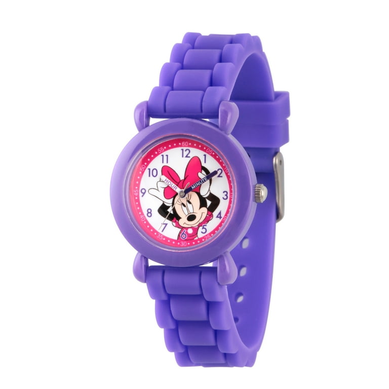 Disney Minnie Mouse Girls' Purple Plastic Time Teacher Watch, Purple  Silicon Strap