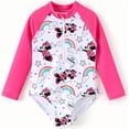 thumbnail image 1 of Disney Minnie Mouse Girls Rash Guard One-Piece Swimsuit with Rainbow Print for Toddler 3M-6Y, 1 of 9