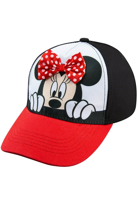 Minnie Mouse Girls Red Baseball cap - Attached Bow Peek-a-boo - Adjustable - Size 4-12 Years