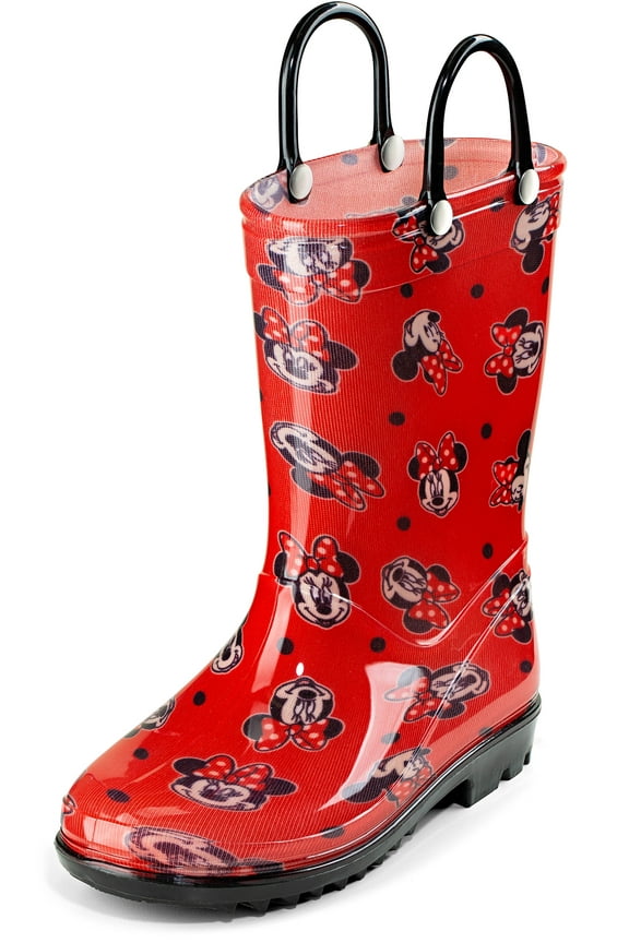 Minnie Mouse Girls Red PVC Rainboots - Easy-On Handle - Size 10 Toddler