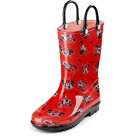 Disney Minnie Mouse Girls Red PVC Rainboots - Easy-On Handle - Size 4 Toddler