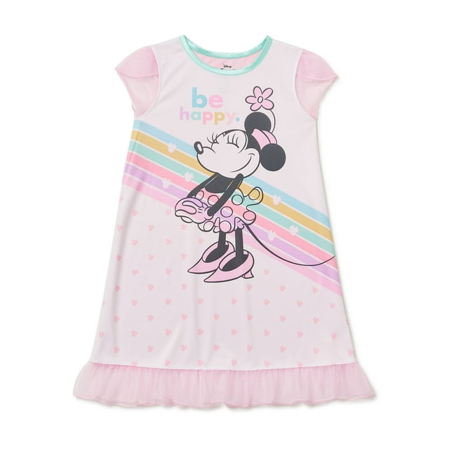 Disney Minnie Mouse Girls Ruffle Short Sleeve Pajama Nightgown, Sizes 4-10