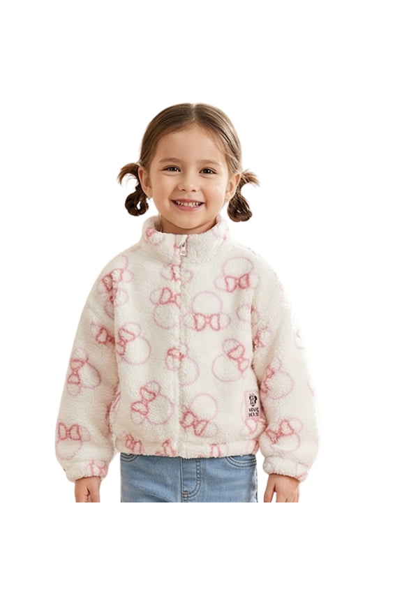 Minnie Mouse Girls Sherpa Coat Jacket, Fleece Mock Neck Full Zip Coat for Little Girls 4-6X