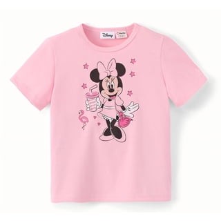 Disney Minnie Mouse Girls Shirts Pink Crewneck Top Kids Graphic Print Short Sleeve T Shirt